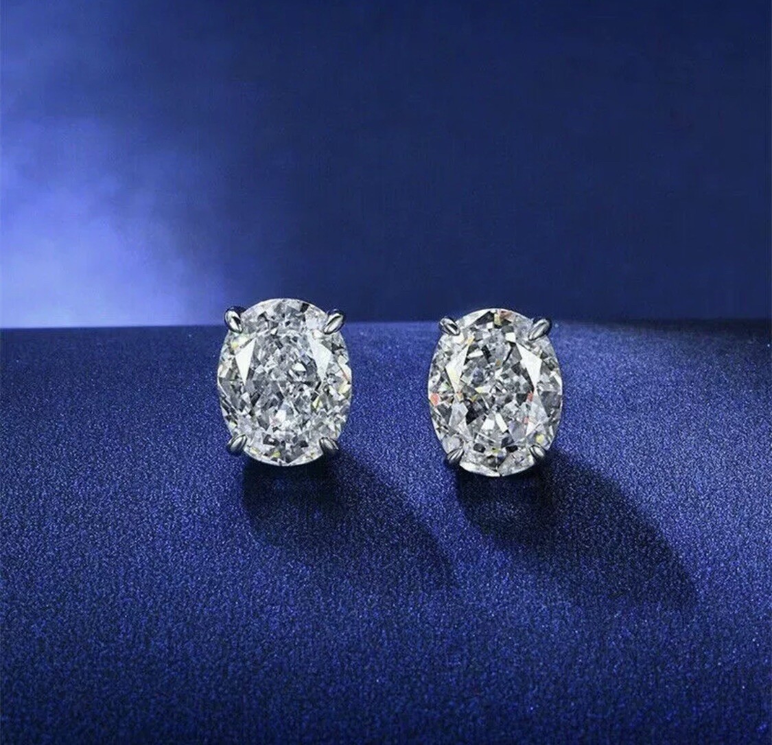 2.00 Ct Oval Cut FL/D Lab Created Stud Earrings 14K White Gold 7mm Push Back
