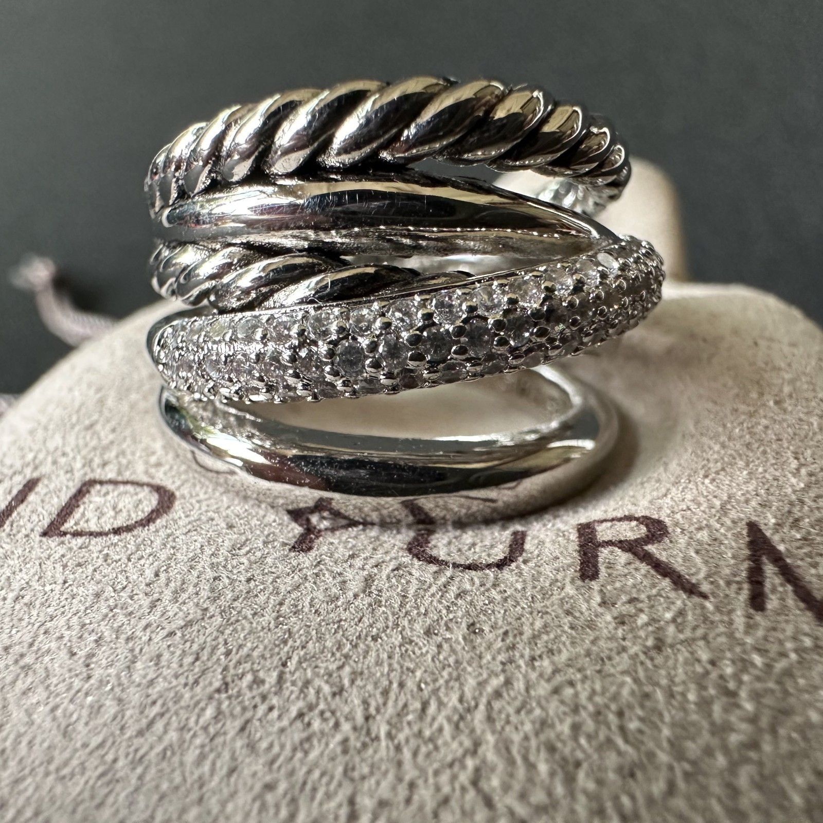 David Yurman Crossover Ring 925 Sterling Silver with Diamonds Size 7