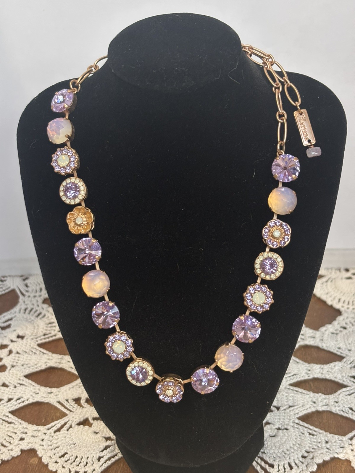 Mariana Necklace Austrian Crystal Choker 16” Lavender Hues 16” Gold Plated