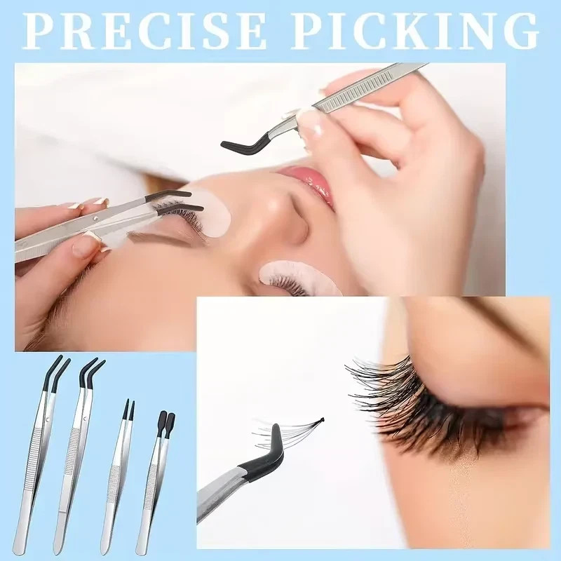 4 Pcs Rubber Tip Tweezers Stainless Steel Precision Tweezers for Crafts Jewelry