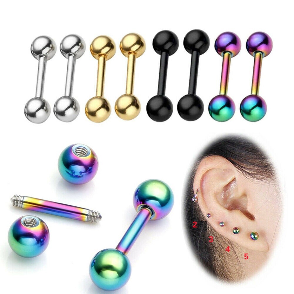 2Pcs Stainless Steel Stud Earrings Round Ball Screw Back Ear Piercing Women Men