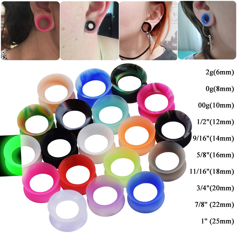 PAIR Soft Thin Silicone Double Flared Ear Tunnels Plugs Gauges Expander 2g-3/4″