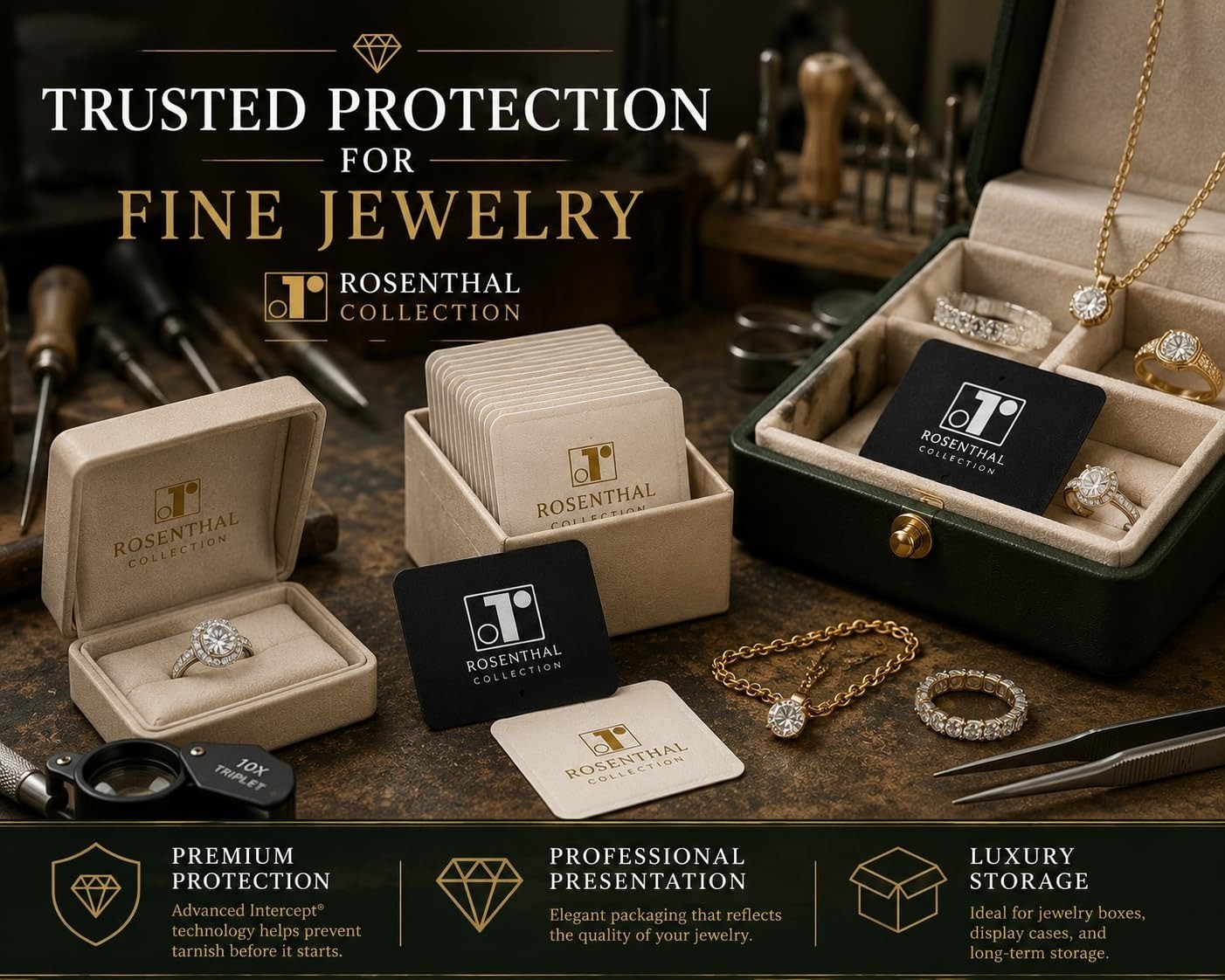 Rosenthal Collection Anti-Tarnish Strips for Jewelry Storage – 100 Tabs