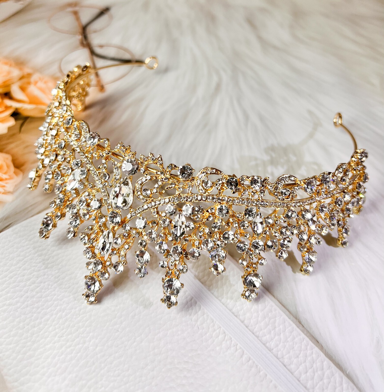 Gold Tiara Crown for Women, Royal Princess Quinceanera Headpiece, Birthday Gift