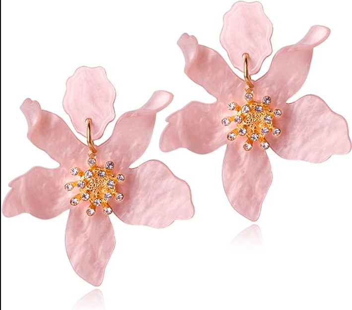 Unique Bohemian Oversized Acrylic Resin Flower Dangle Earrings – Retro Large