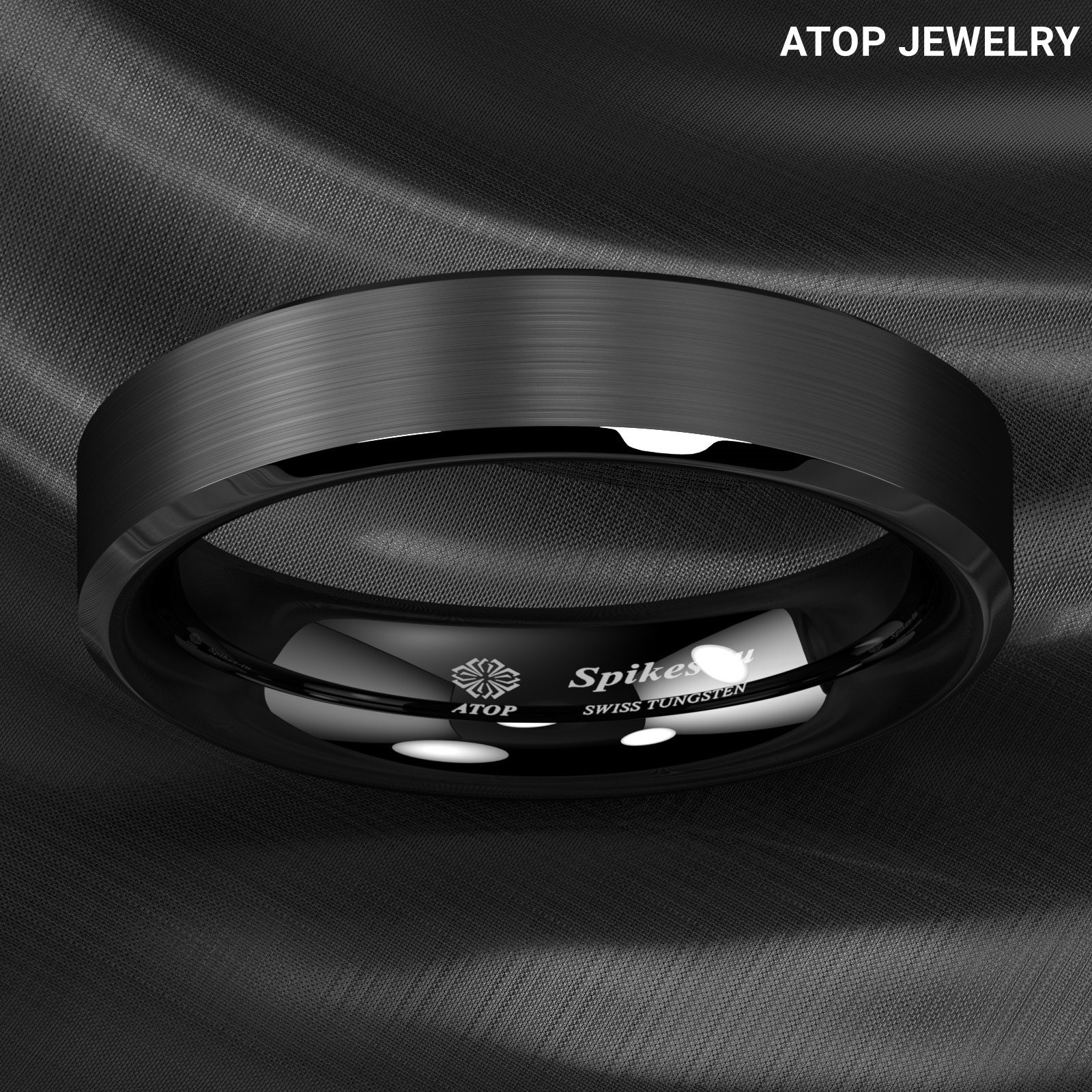 8/6mm Silver Edge Black Frosted Tungsten Ring Men Wedding Band ATOP Jewelry