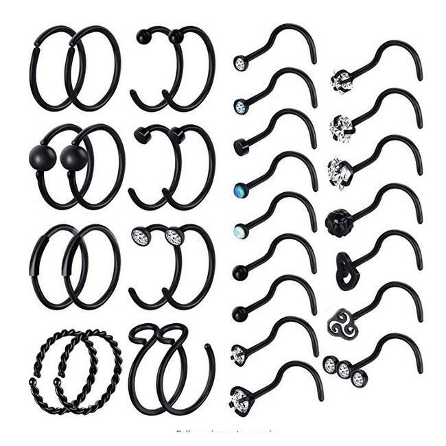 32PCS/LOT Nose Hoop & L/Bone/Screw Shaped Nose Studs Ear Lip Ring Piercing 20G