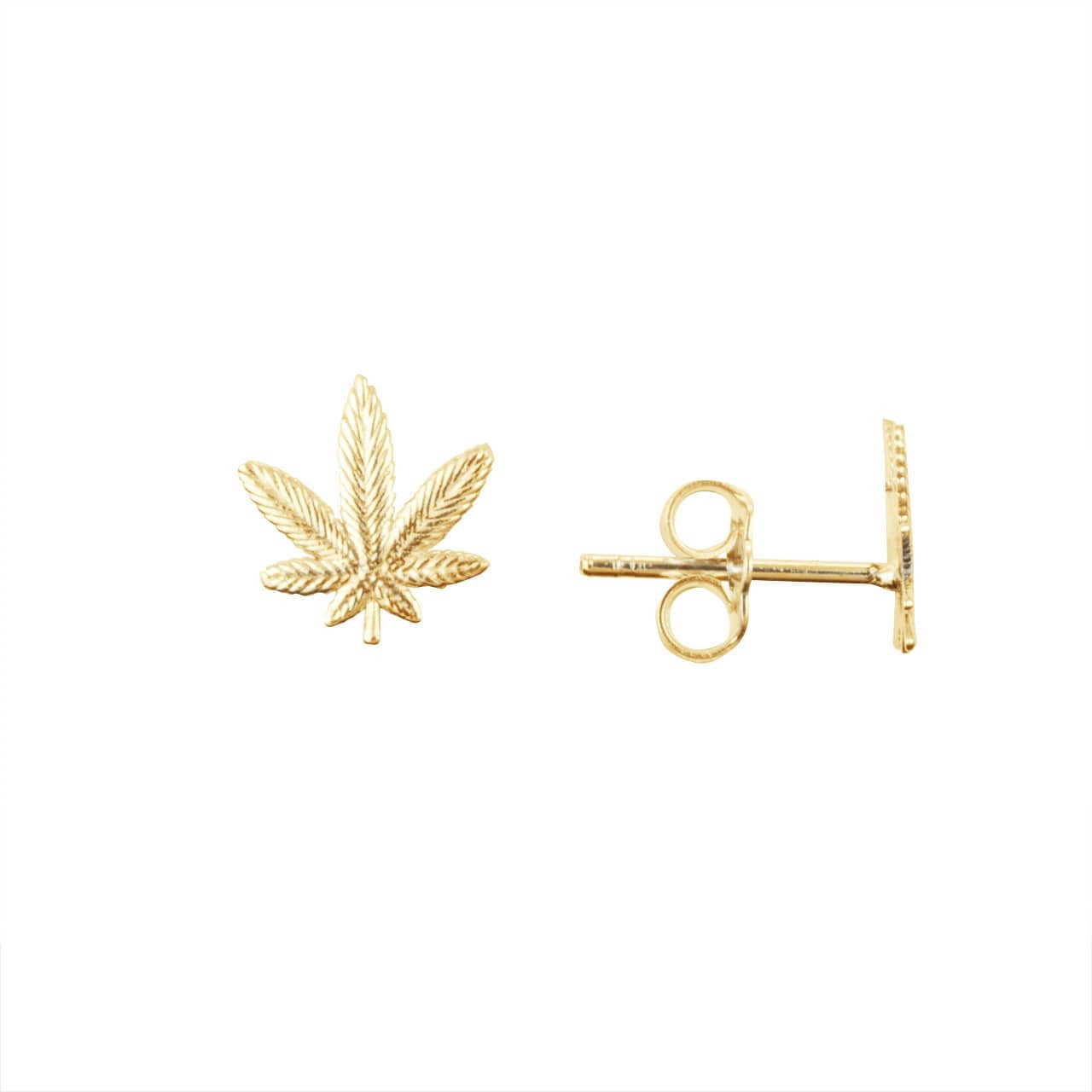 Yellow & White Gold Marijuana Leaf Weed Stud Earrings