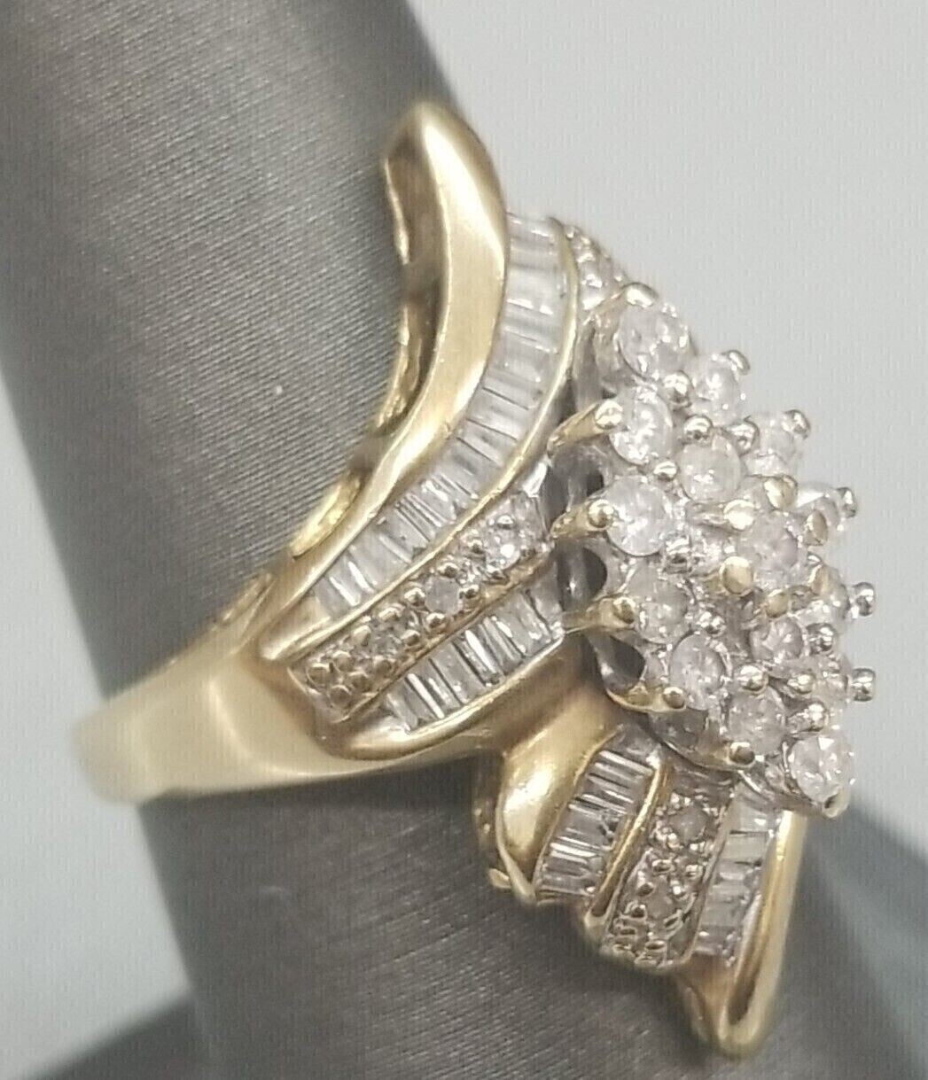 2Ct Round & Baguette Simulated Diamond Engagement Ring 14K Yellow Gold Plated