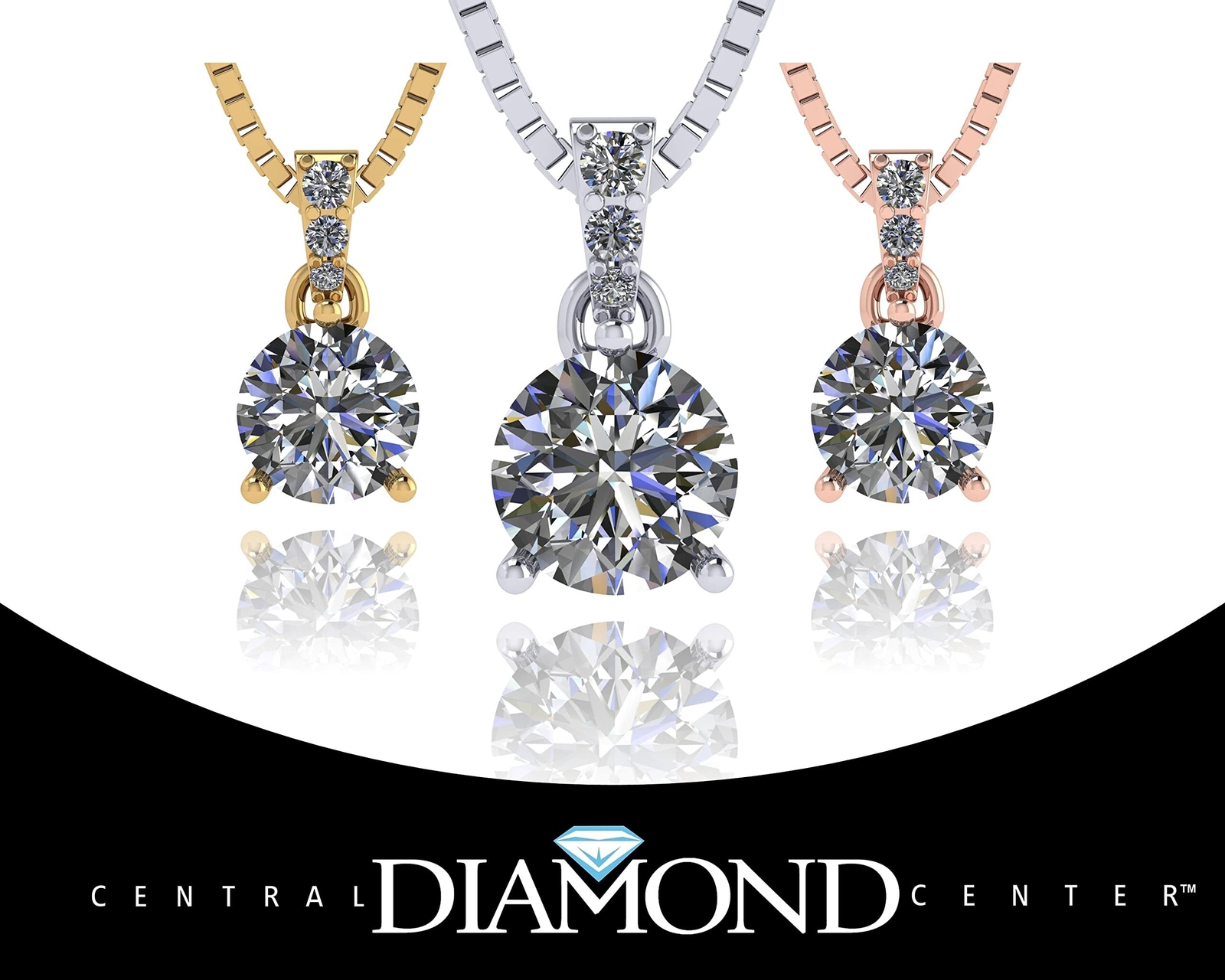 Platinum Plated 925 Sterling Silver 3-Prong Necklace With 2 TCW Cubic Zirconia
