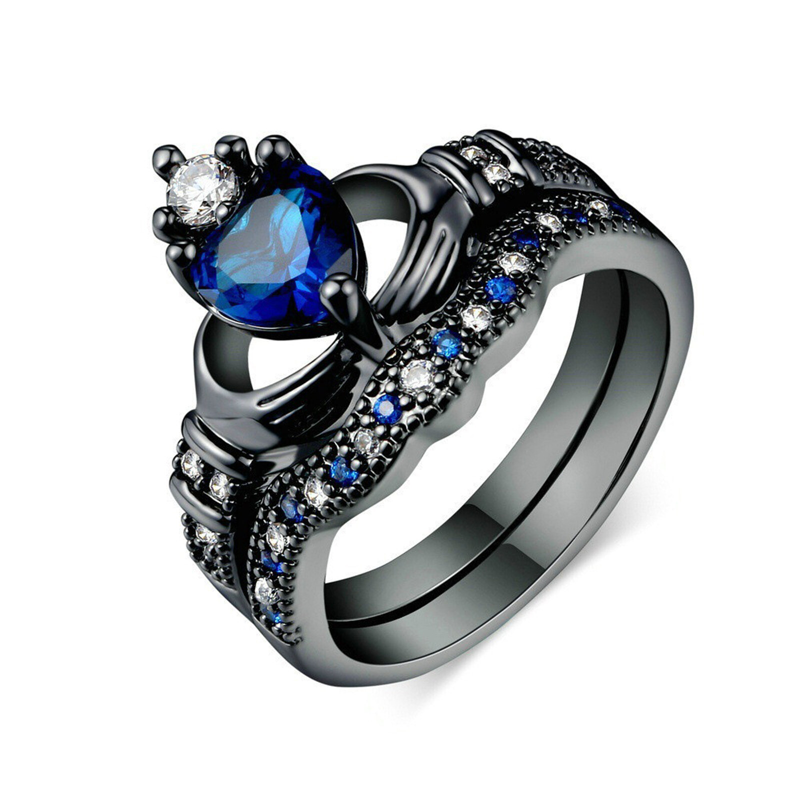 2pcs His&Hers Couple Ring Set Heart Cubic Zirconia Stainless Steel Wedding Band