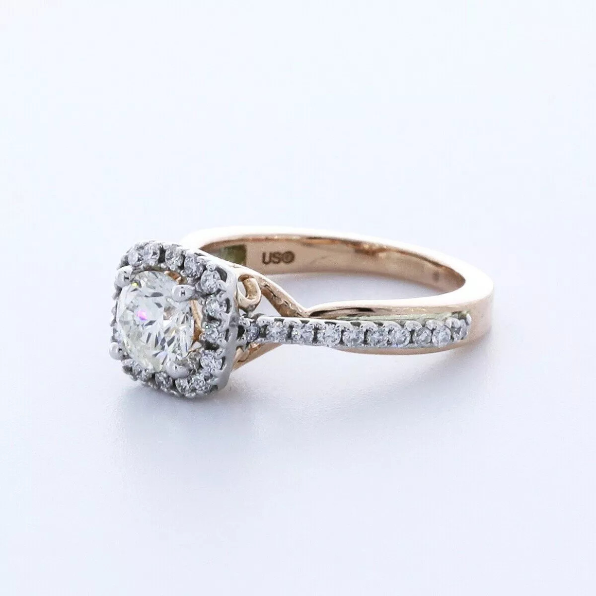 14K Gold Side Stone Engagement Ring Halo 1.35 CT Round Lab-Grown Diamond E VS1