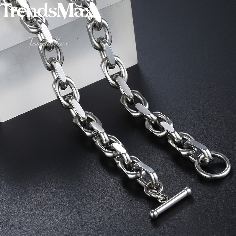 Mens Chain Silver Stainless Steel CABLE Link Necklace Bracelet Jewelry Set 7-26″