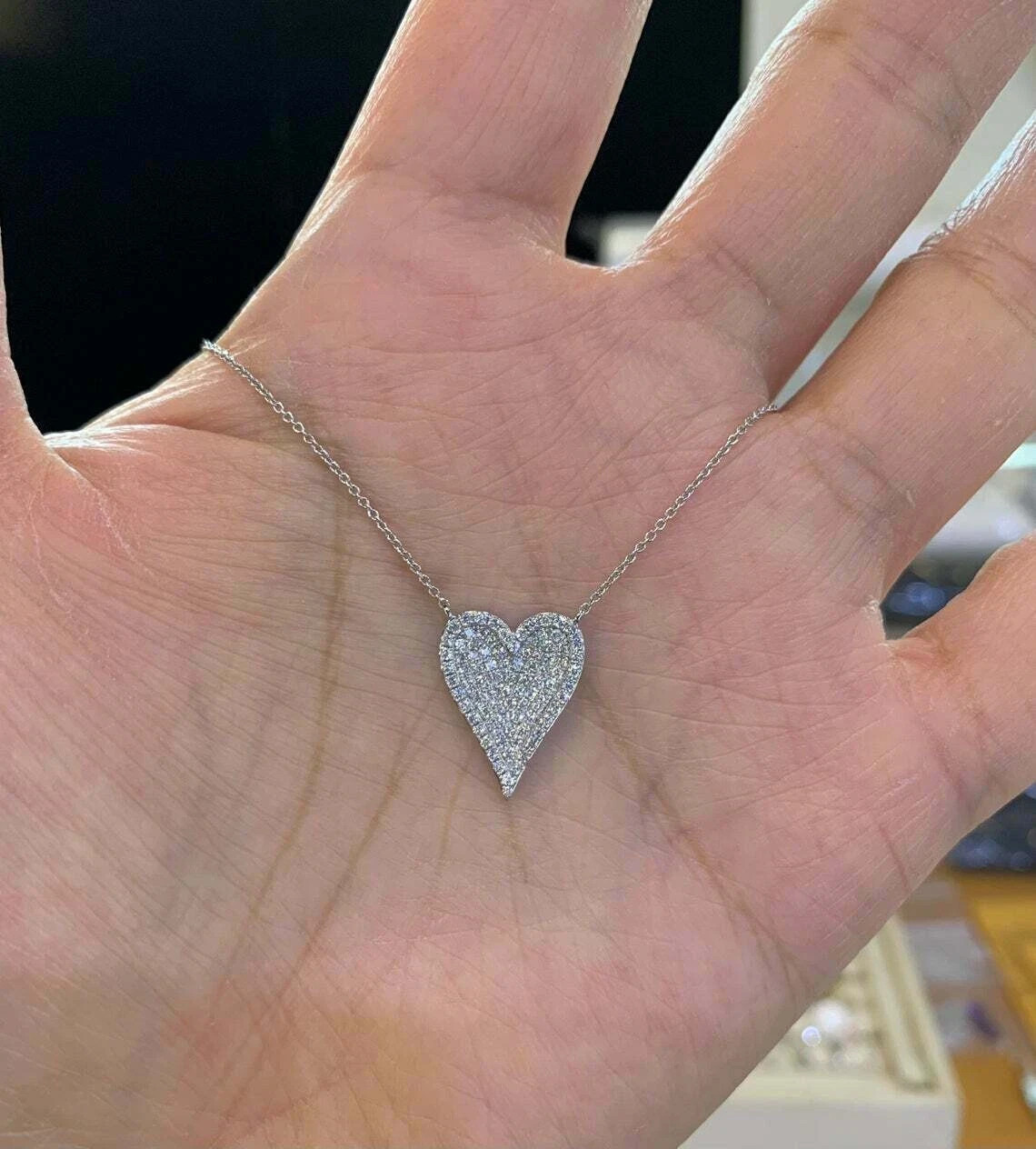2Ct Round Cut Moissanite Heart Shape Pendant Real 10K White Gold Over Chain