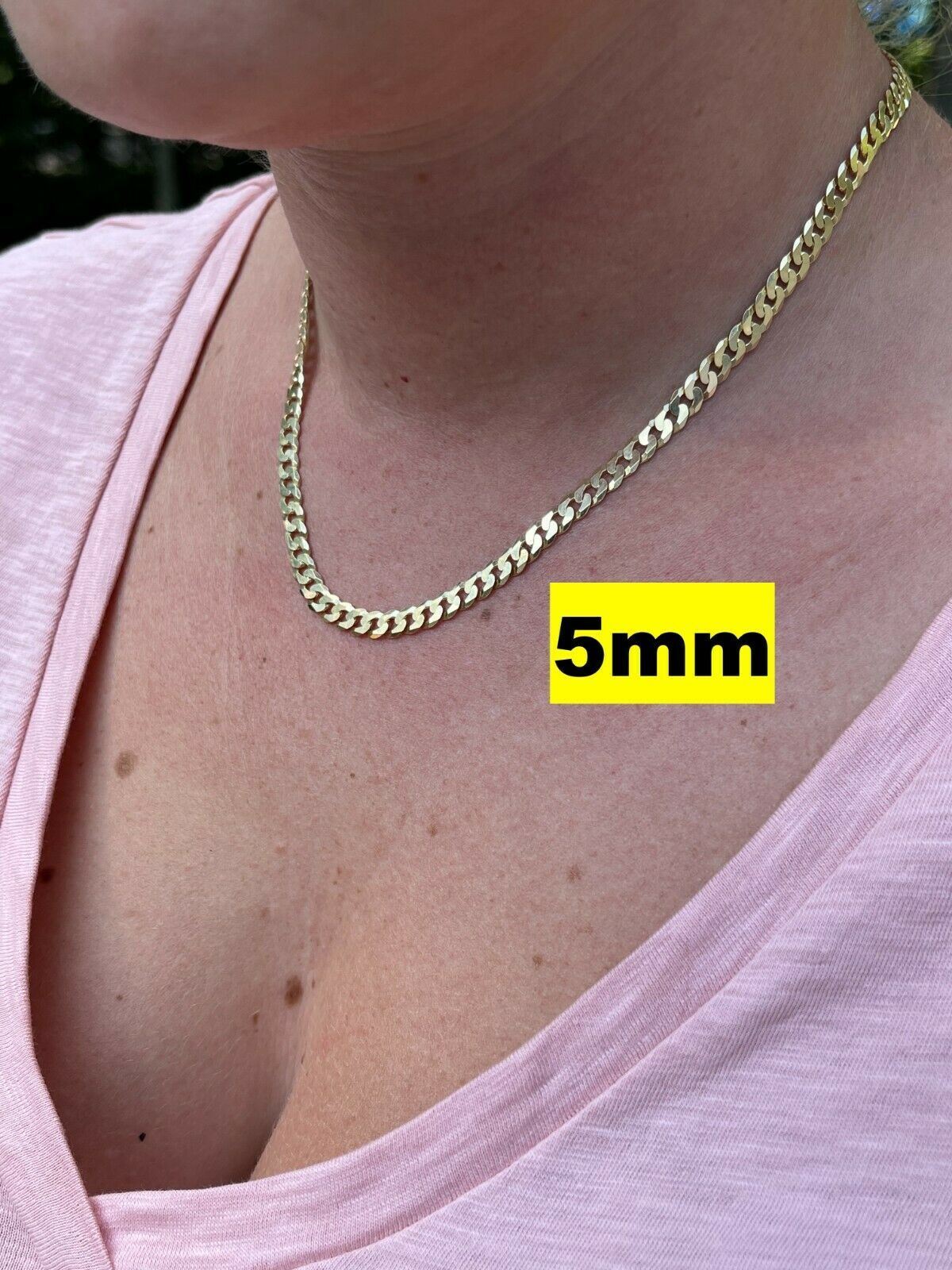 REAL Solid 925 Silver 14k Gold Plated Flat Cuban Link Chain Necklace 3mm – 11mm