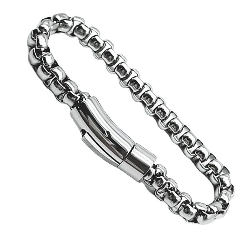 6mm Woman Man Stainless Steel Square Rolo Box Chain Bracelet Bangle 7-9.5 ”