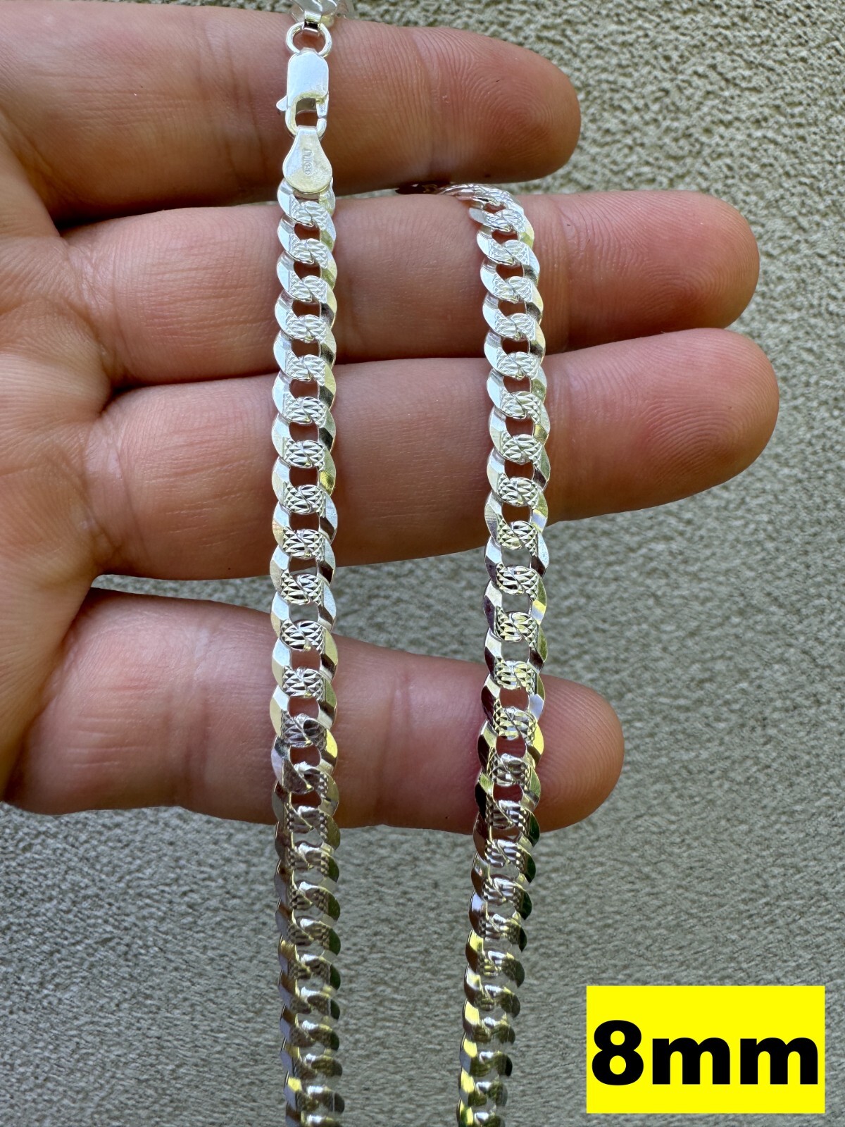 Solid 925 Silver Diamond Cut Flat Miami Curb Cuban Link Chain Necklace 3-11mm