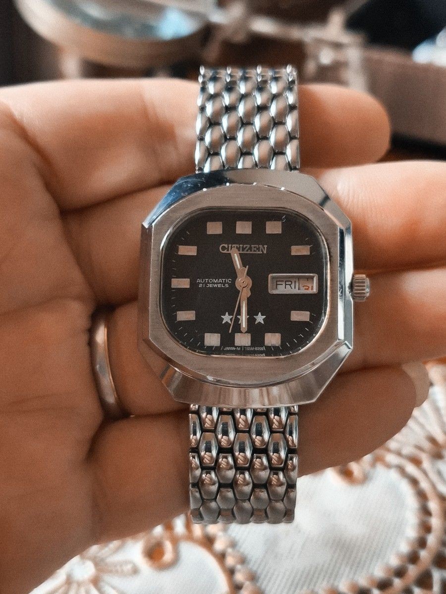 [B1P] Citizen Three Star Black Dial Octagon Vintage Automatic [g3v]