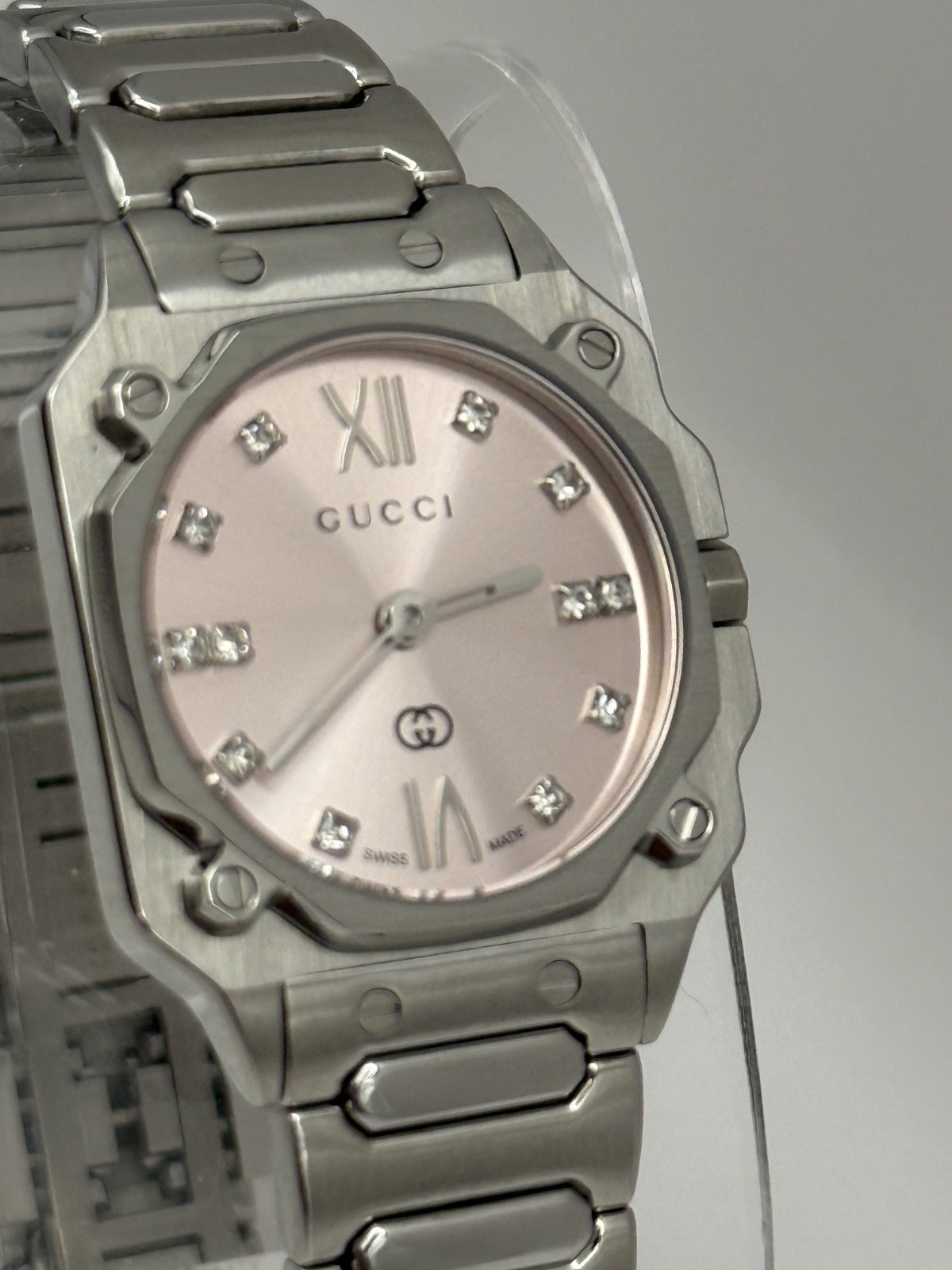 Gucci G-Flat Quartz 24mm Diamond Accent Pink Dial Women’s Watch YA166501