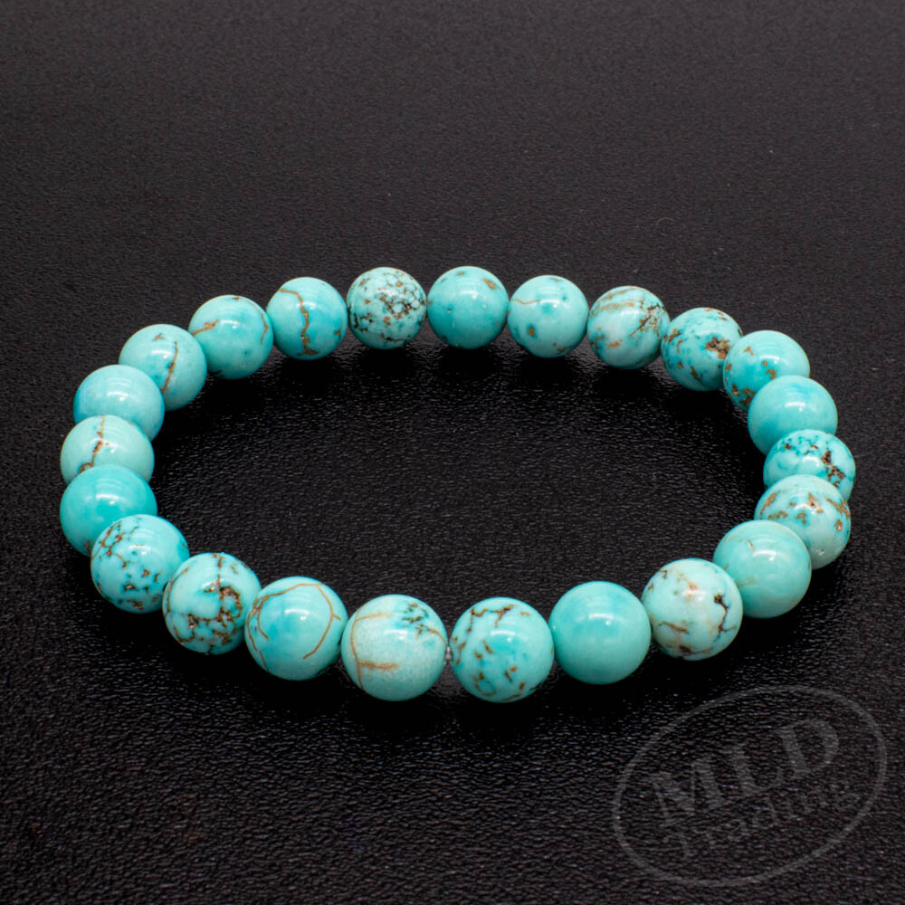 High Grade Natural Blue Turquoise Stone Stretch Bracelet 7″ – 8mm Round Beads