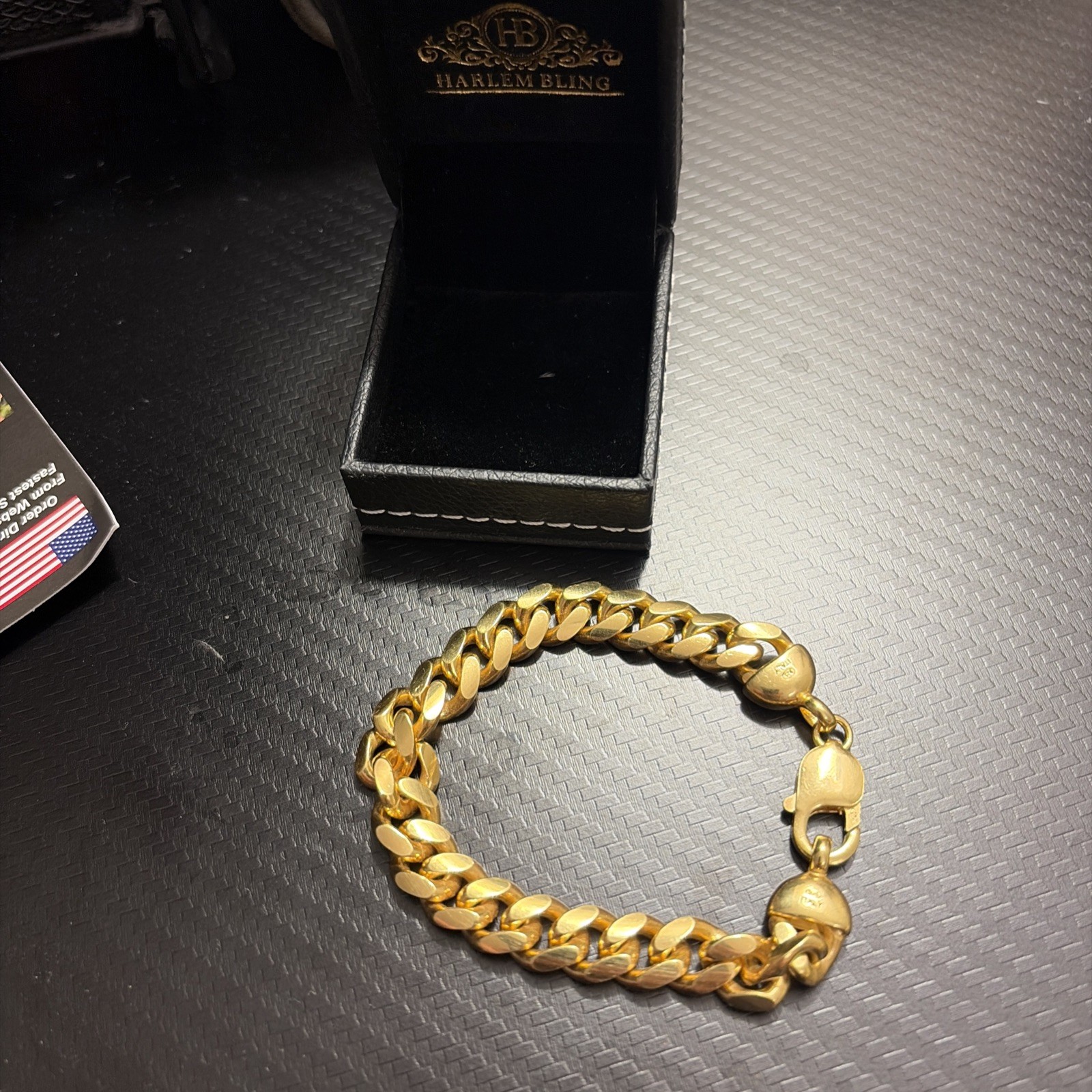 Mens Real Solid 14k Gold Vermeil 925 Silver Miami 10mm and 7.5 inches long.