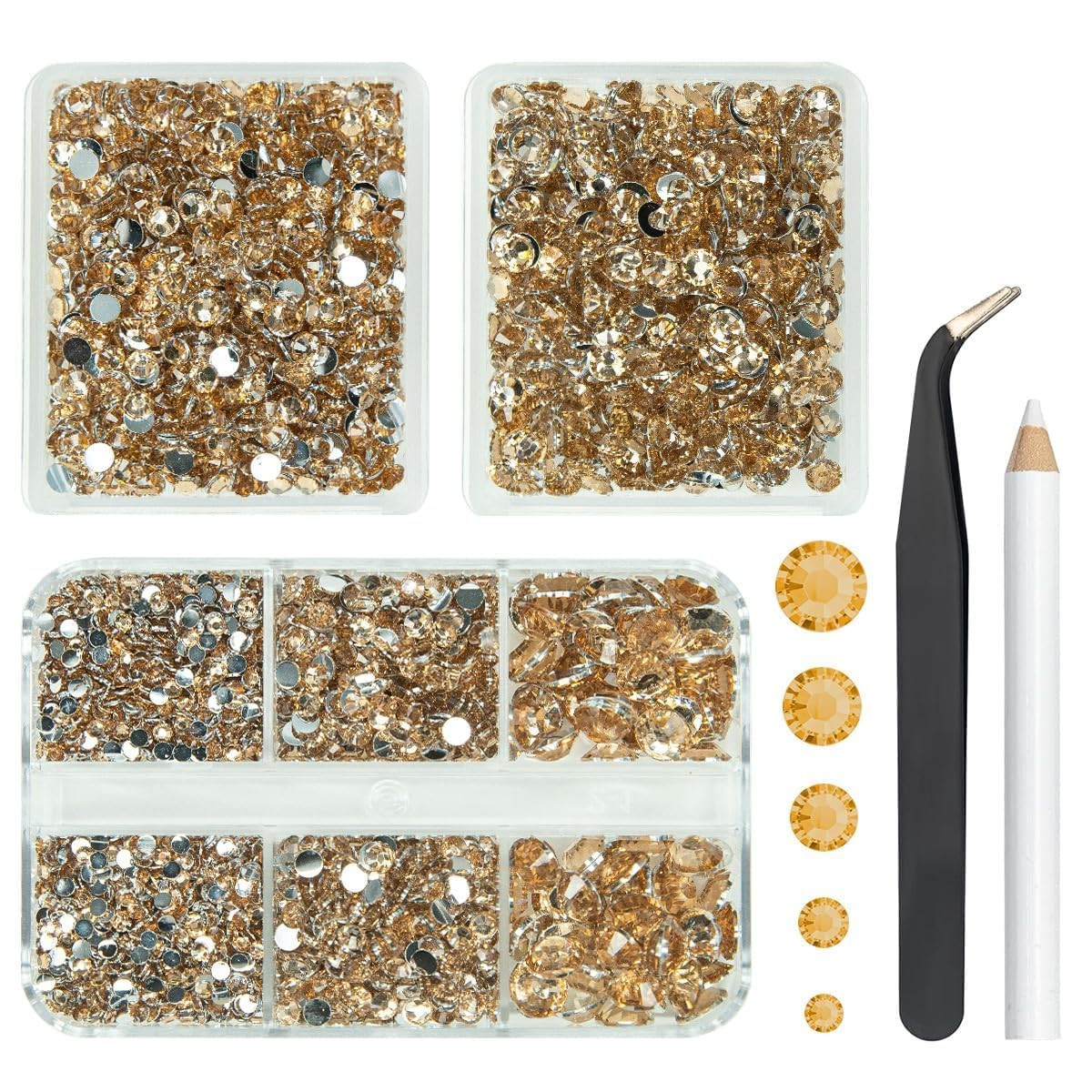 3 Boxes 5070PCS Golden Yellow Resin Rhinestones 2Mm 3Mm 4Mm 5Mm 6Mm Crystal Gold