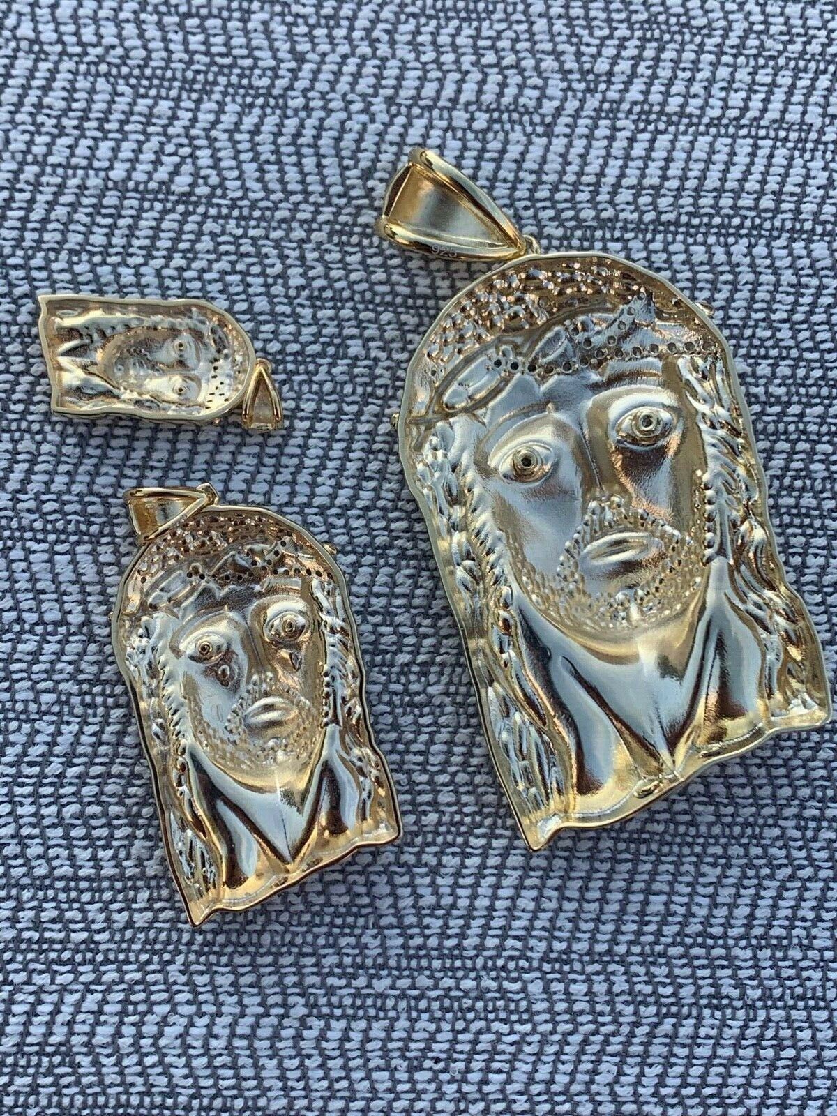Solid 925 Silver 14k Gold Plated Jesus Piece ITALY Necklace HIP HOP Real Iced