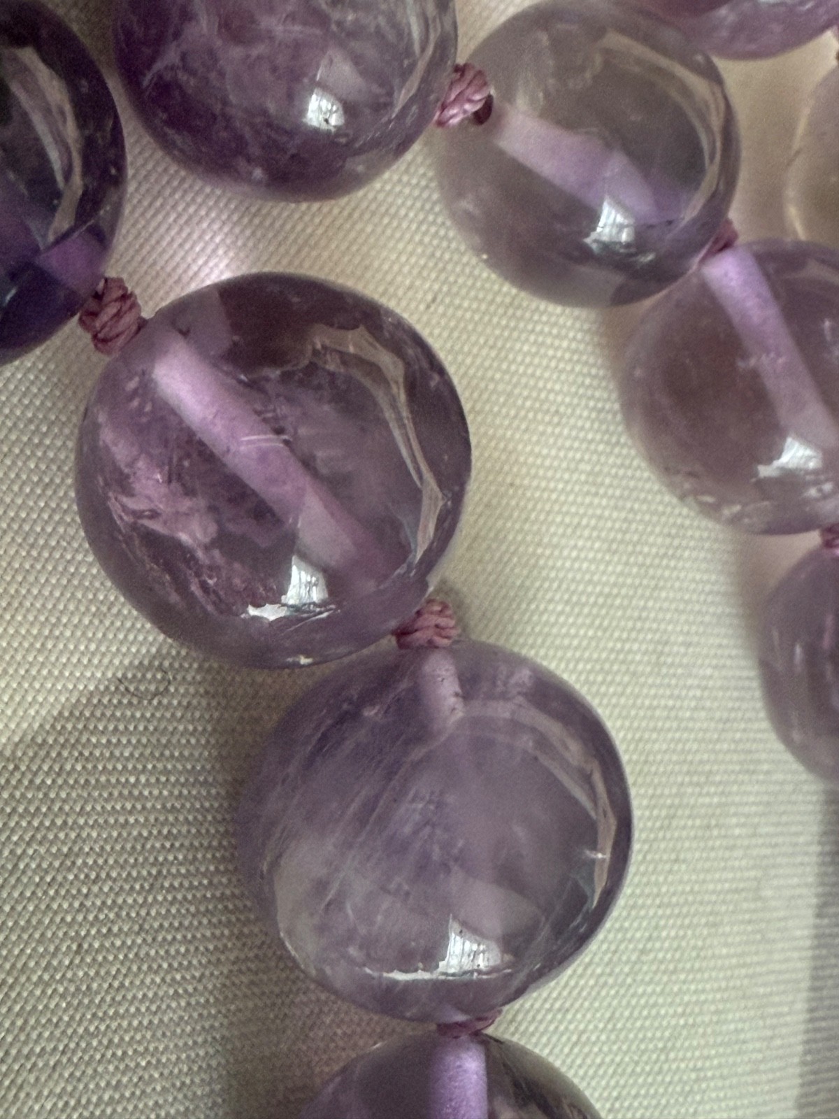 Hand polished amethyst 41 beaded graduated knotted 21.5” necklace