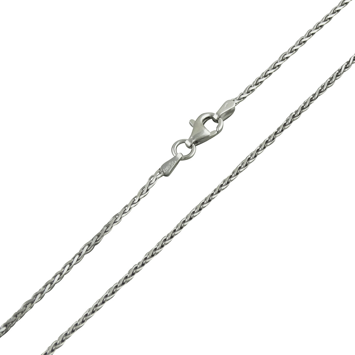 1.5mm Spiga Wheat Chain – Rhodium Plated 925 Sterling Silver – Polished Lobster