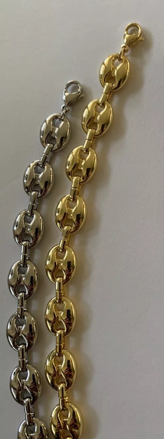 14k White gold Plated Puffy Puffed Anchor Mariner Link Chain Necklace 1cm thick