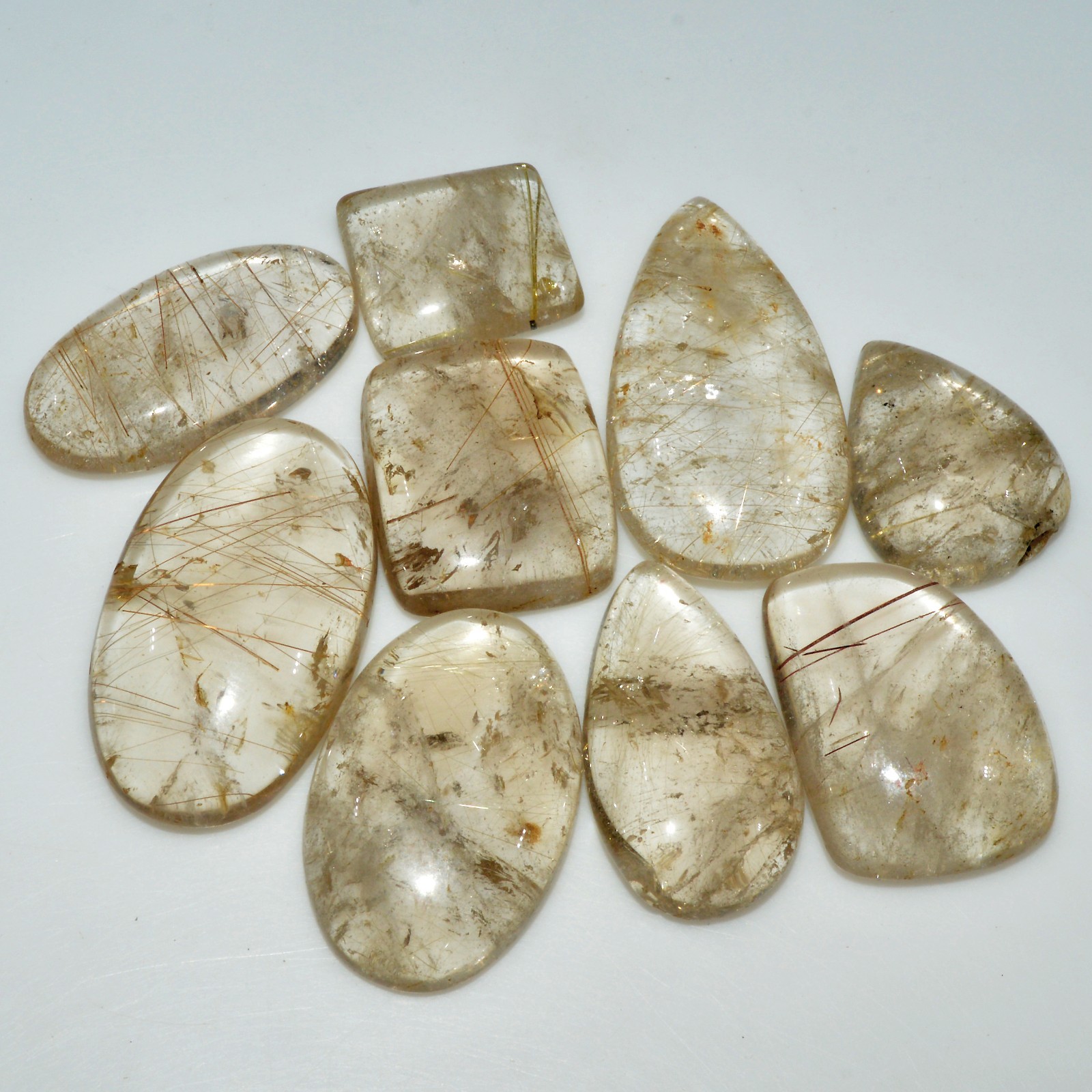 9 Pcs 278 Cts Natural Rutile Quartz Cabochon Loose Gemstone 34×18 16x14mm #3406