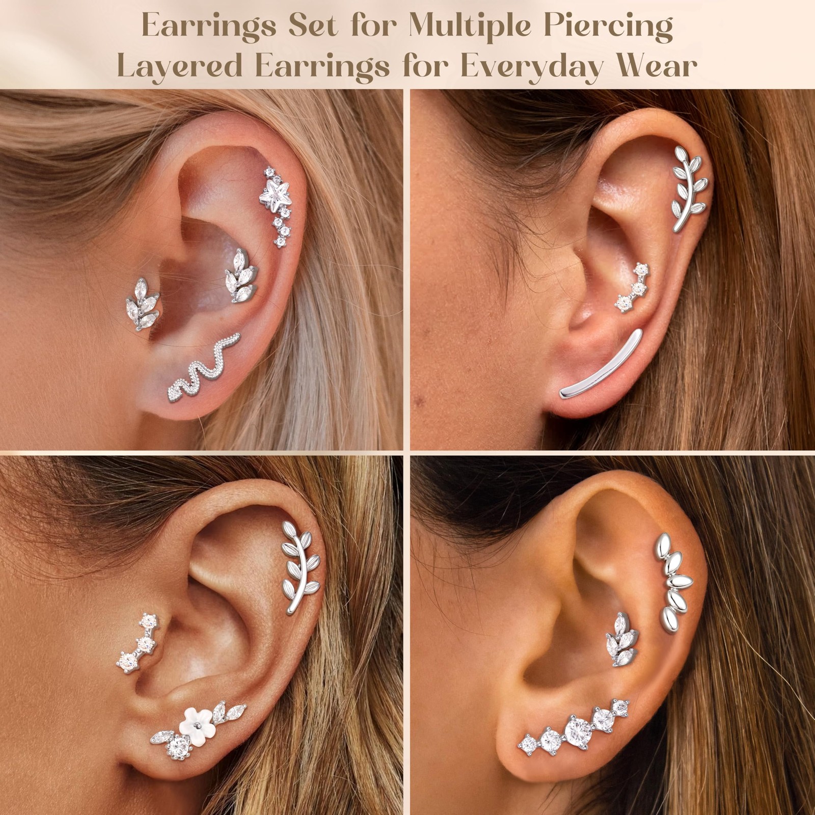 ZELORES 9Pcs Flat Back Cartilage 16G (1.2mm), Silver Plated Tone-9Pcs