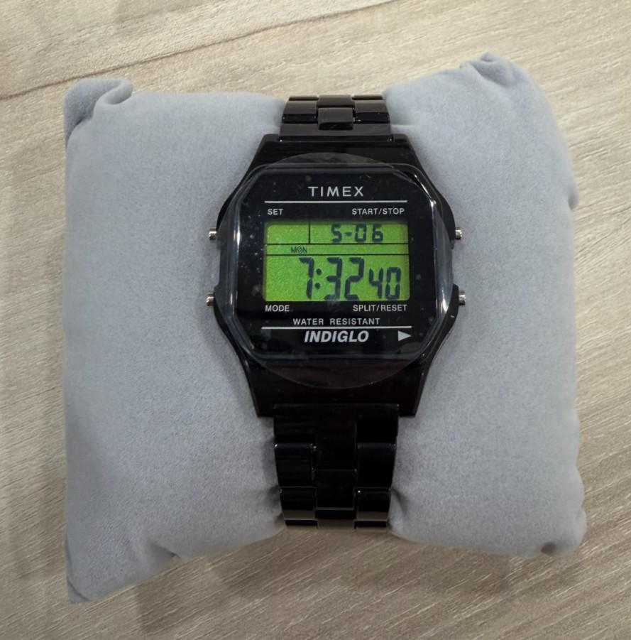 Timex T80 36mm Glossy Black Resin Bracelet LCD Digital Stopwatch Men’s Watch