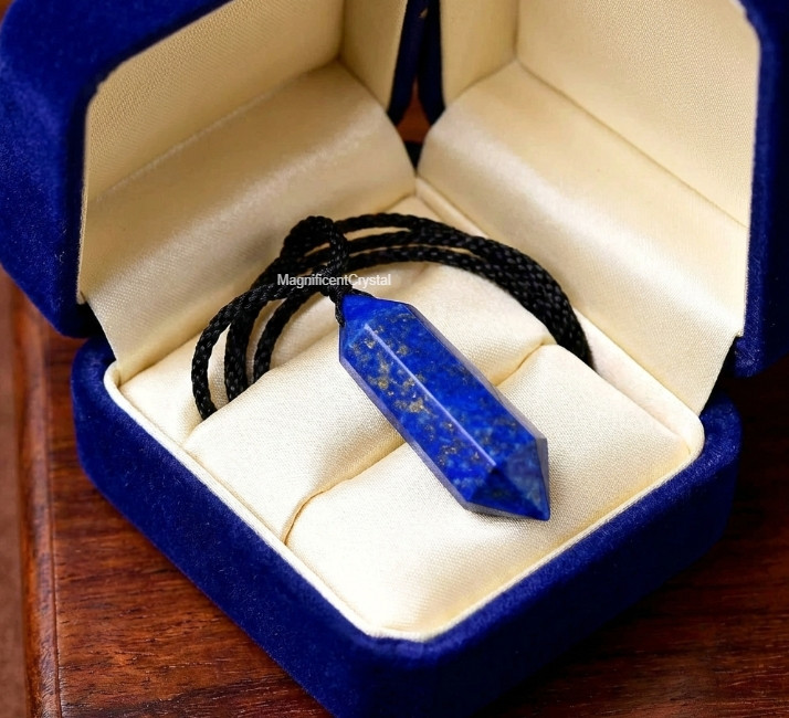 Natural Lapis Lazuli Hexagon Point Pendant Spiritual Healing Amulet Necklace