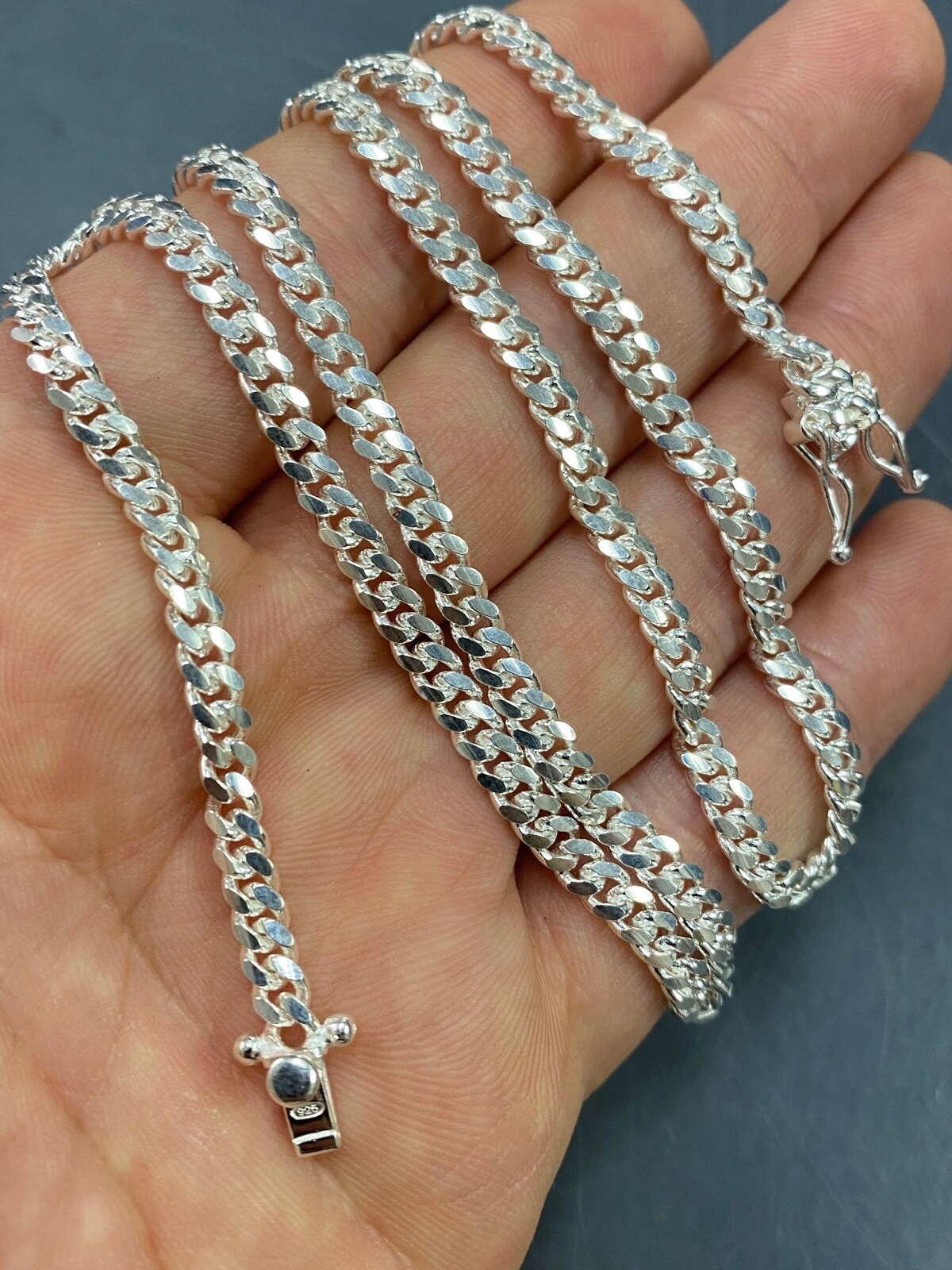 925 Sterling Silver Miami Cuban Chain 4mm 7-30″ Box Clasp Necklace Or Bracelet