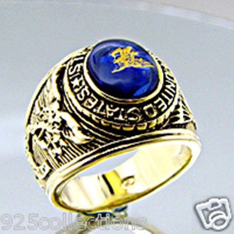 12×10 mm US Military Navy Seals Gold Plated Solitaire Stone Men Ring Size 7-15