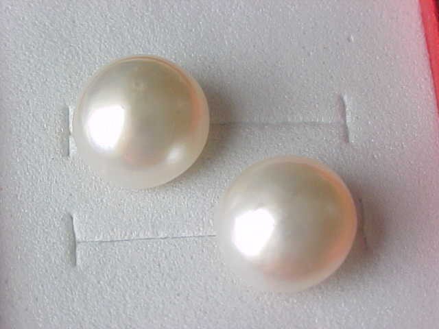 10MM AAA GENUINE WHITE MABE PEARL STUD EARRINGS SOLID 14K YELLOW GOLD #2