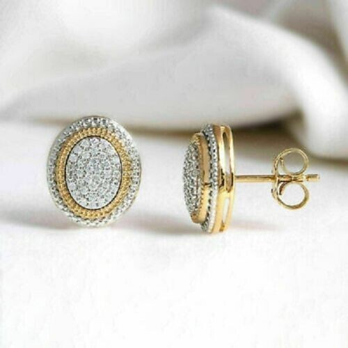 1 Ct Lab Created Round Diamond Women’s Stud Earrings 14K Two Tone Gold Plated