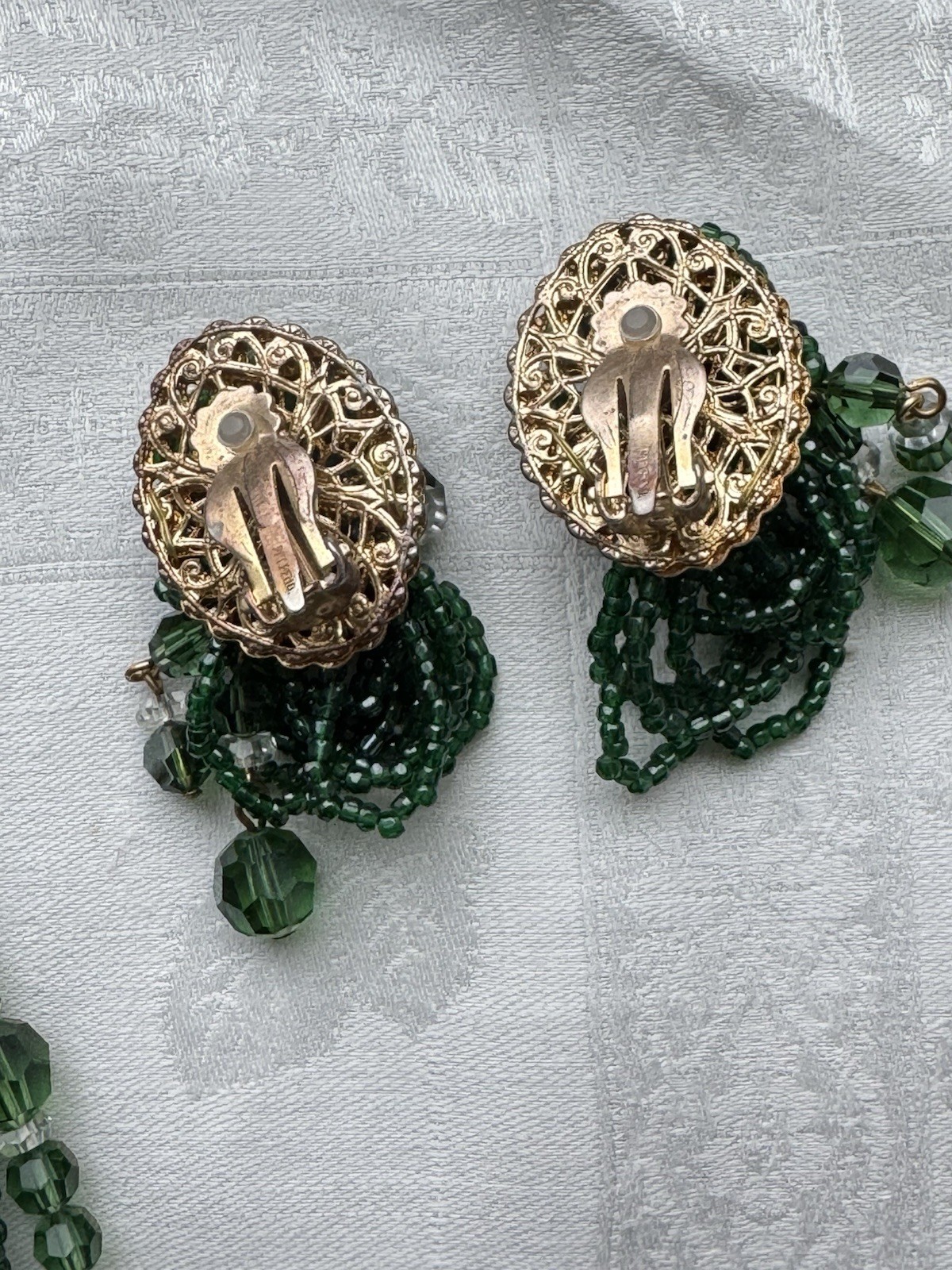 Rare Vtg Signed MARCEL BOUCHER Emerald Green Glass Seed Bead Demi Parure Set