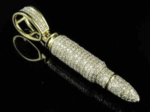 2Ct Round Diamond Men’s Bullet Pendant 14K Yellow Gold Plated Silve