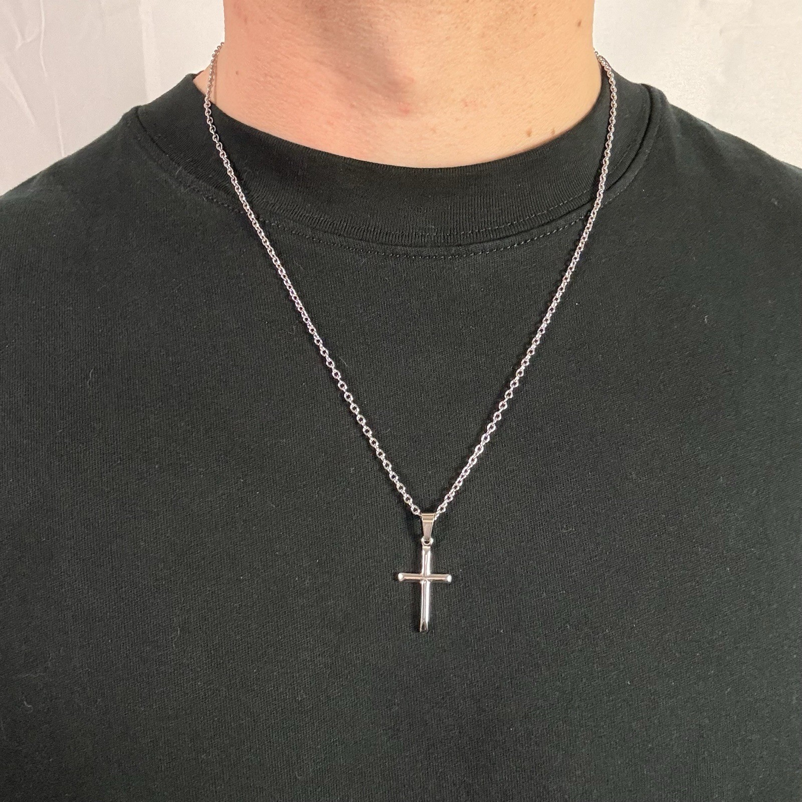 Premium 316L Surgical Stainless Steel Cable Chain 2mm 22” + Cross Pendant