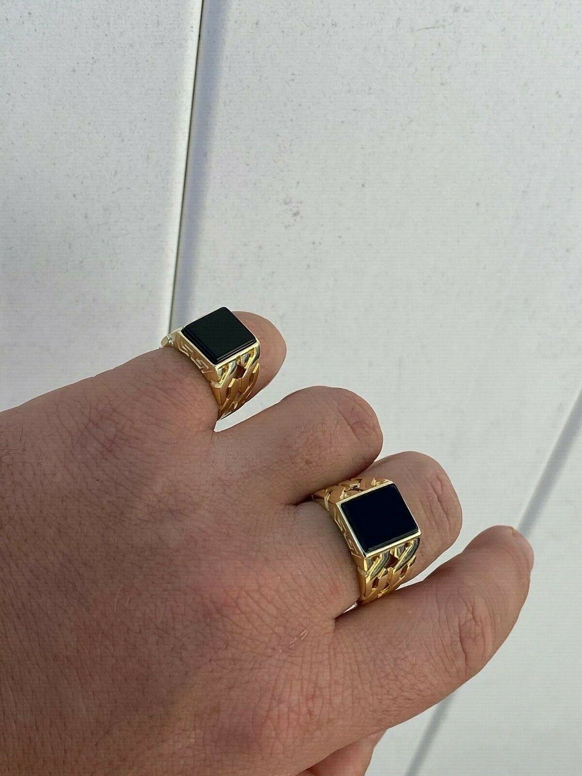 Mens 14k Gold Plated Real Solid 925 Sterling Silver Black Onyx Ring 7-13 Pinky