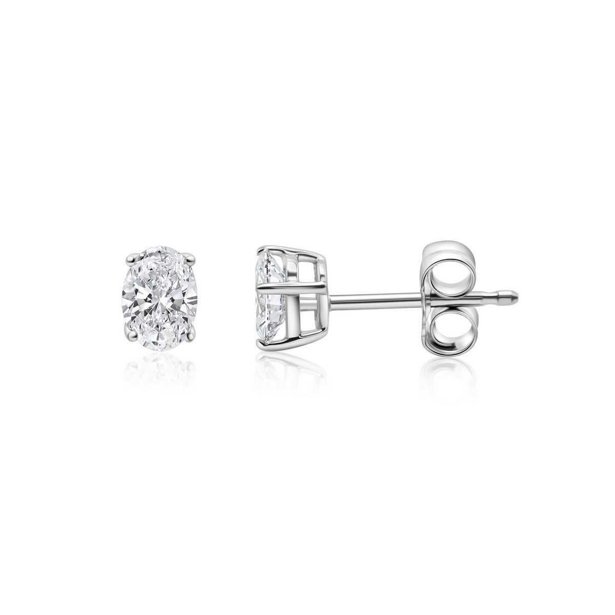 1 CTW Lab Created Diamond Oval Stud Earrings F-G SI 4-Prong Push Back