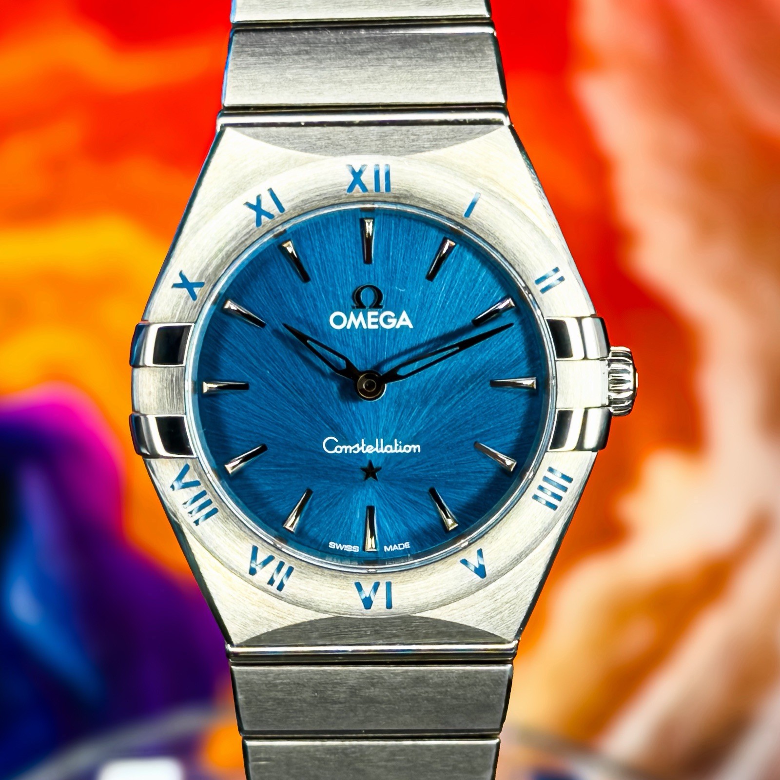 Omega Constellation 28mm quartz blue dial ref. 131.10.28.60.03.001, box & papers