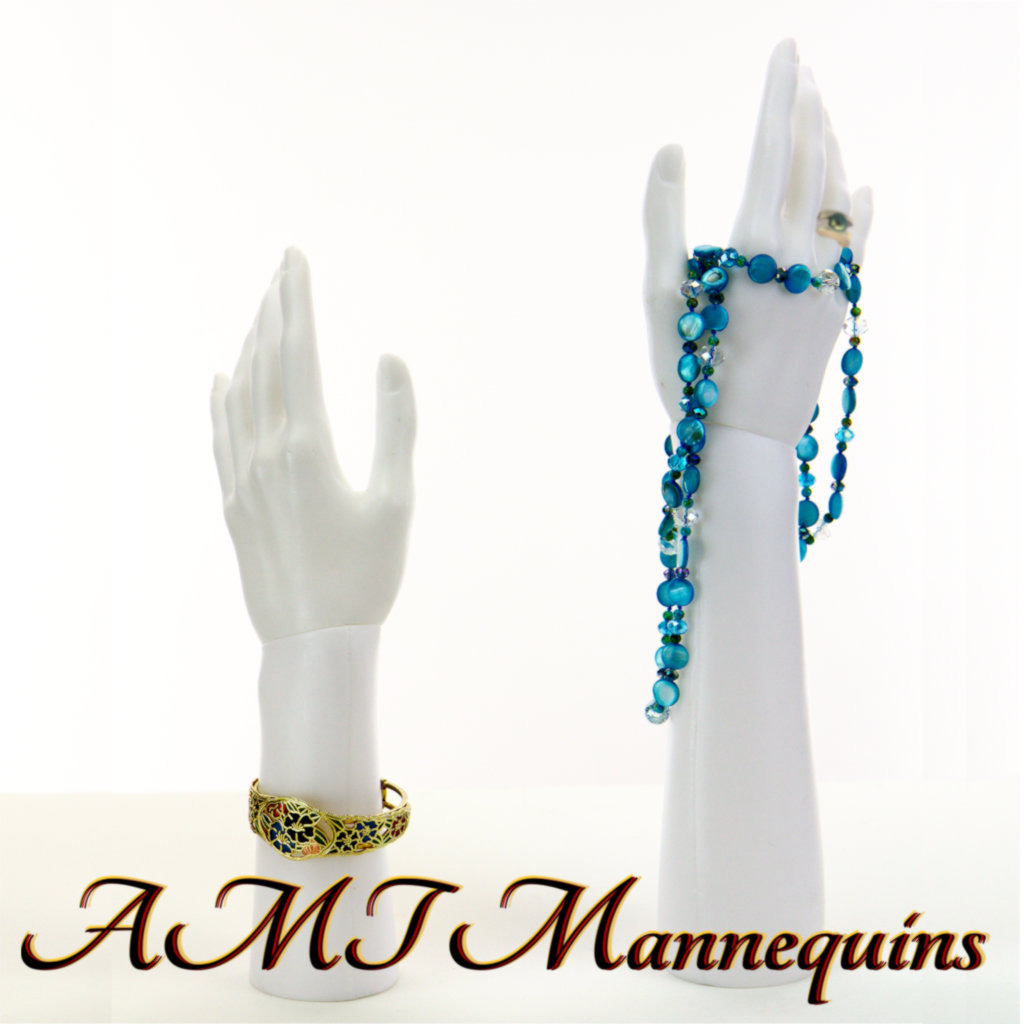 2 Female plastic mannequin hands right+left , life size- 1 pair hands (white)