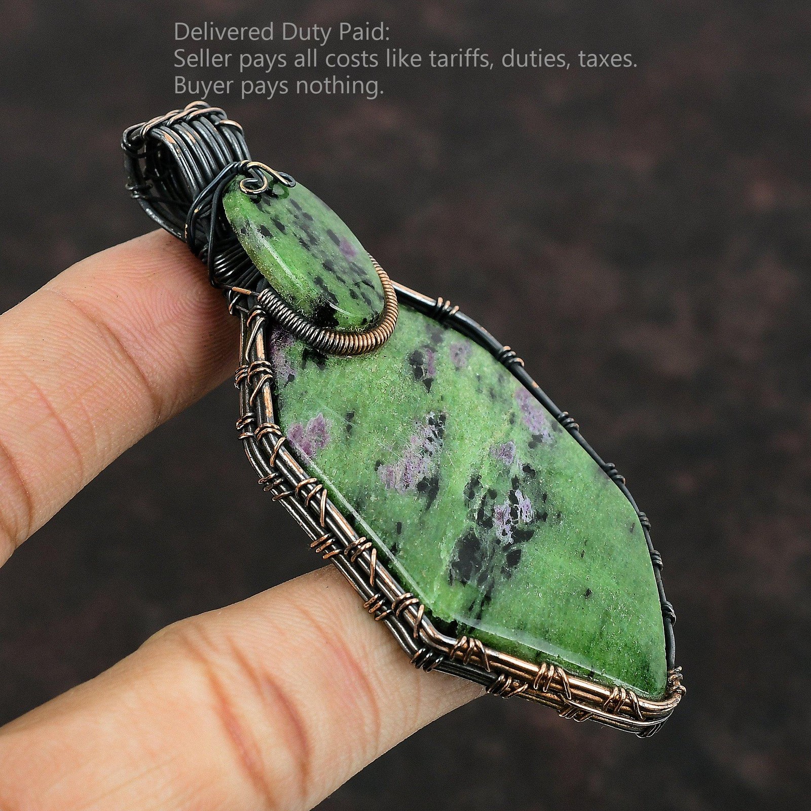 Copper Hexagon Ruby Zoisite Gemstone Mother Handmade Wire Wrapped Trendy Pendant