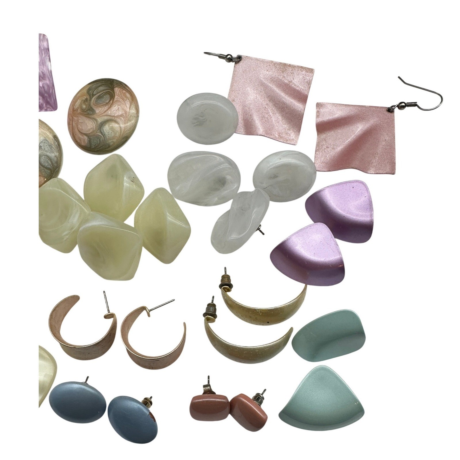 Vintage 80s Statement Earring Lot Pastel Geometric Acrylic Resin Pearlized 16pc