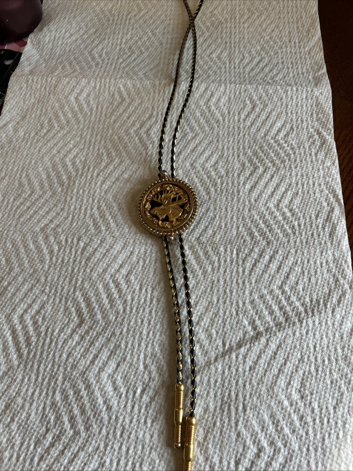 Vintage Bolo Tie With A Moose In Gold Tone