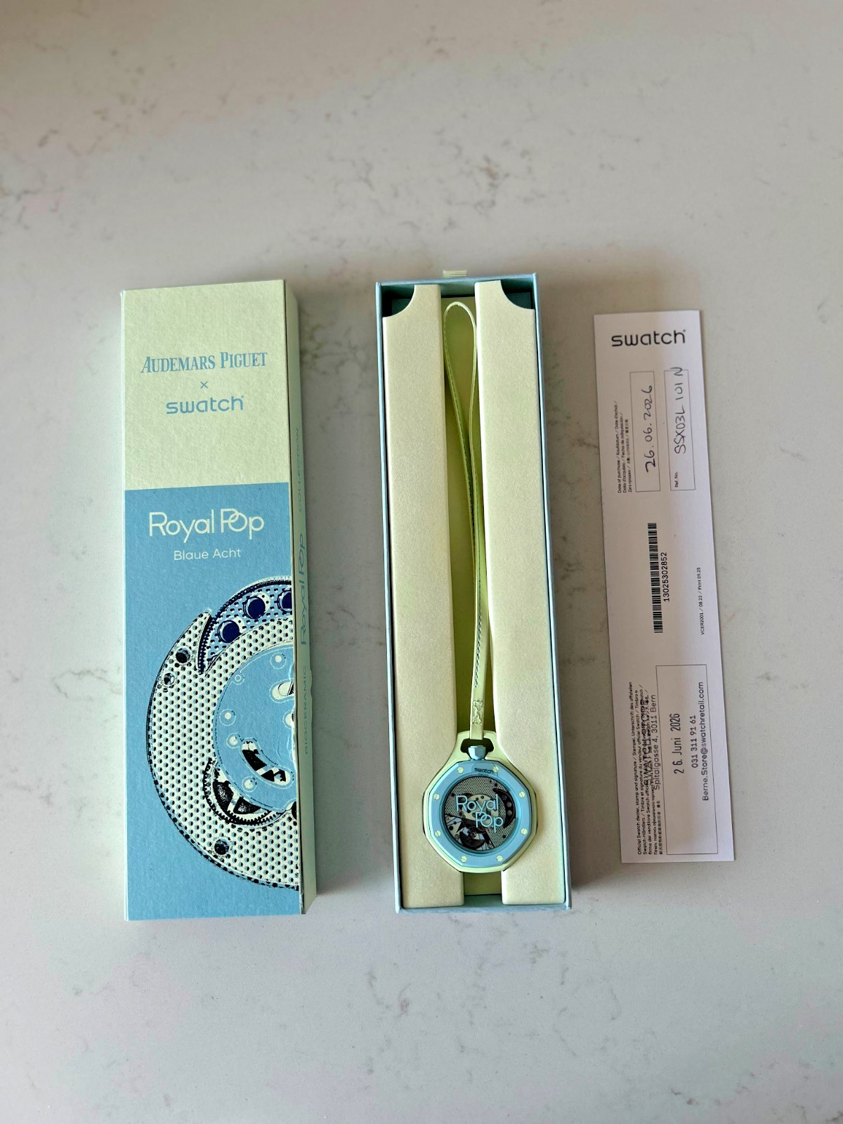 NIB Swatch Royal Pop AP x Brand New Blue Blaue Acht- With Box & Receipt