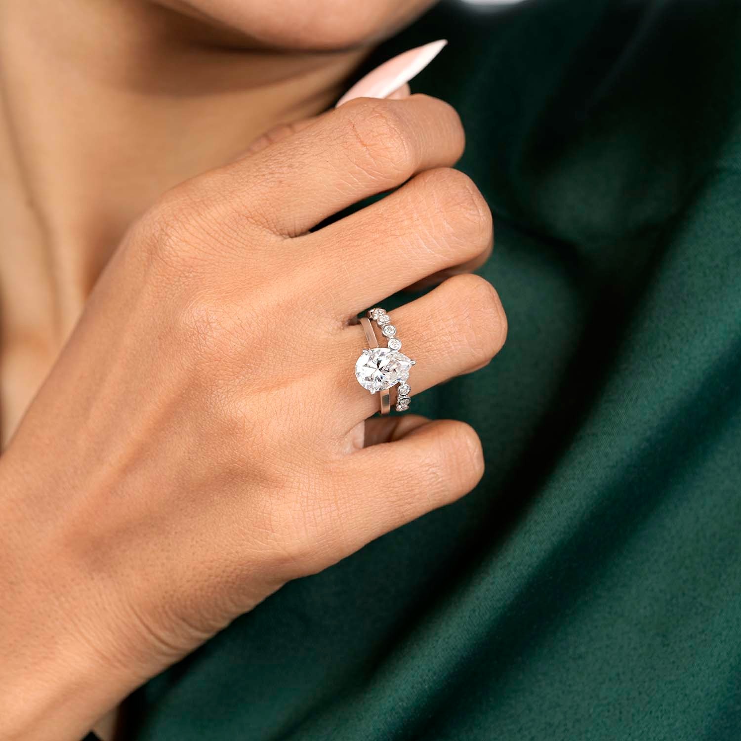 2.88 Ct Pear Solitaire Lab Created Diamond 18K Yellow Gold Bridal Set Ring